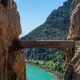 Suspension bridge from the trail. Caminito del rey. Walking until El Chorro.
